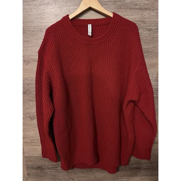 Athleta Cable Knit Red Sweater Sz XL Cascades Cocoon Holiday Crew Neck Chunky - Picture 3 of 7
